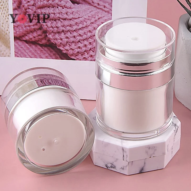 Draagbare 1Pc 15/30/50G Navulbare Cosmetische Pot Crème Blikjes Vacuüm Fles Persstijl Crème Pot Flesjes Airless Cosmetische Container