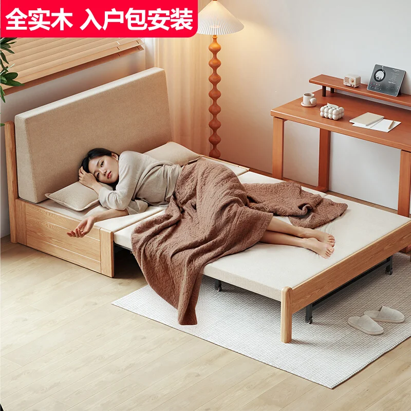 

Solid wood sofa bed Modern simple foldable bed Nordic small apartment living room dual-purpose red oak double sofa bed