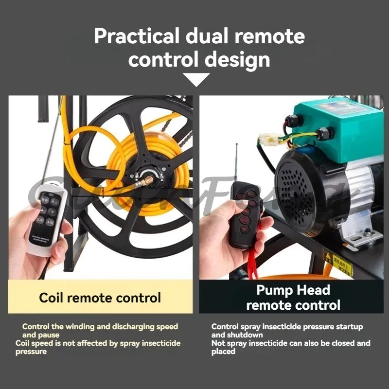 Automatic rewinding hose reel high pressure pesticide machine dual motor electric tricycle sprayer