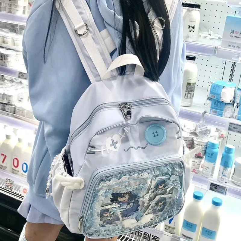 Y2K Cat Baby Valley Wing ItaBag Anime Fashion Ins Japan Morning Eight School Style mochila transparente de gran capacidad