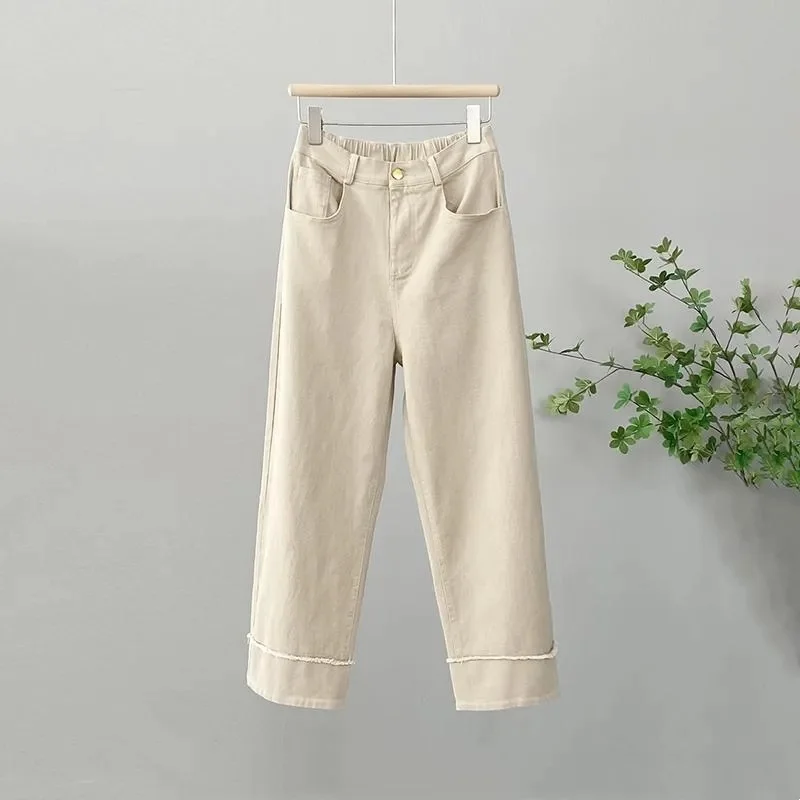 Women Ankle-Length Denim Pants Spring Autumn Female High Waist Large Size Pants Ladies New Loose Straight Jeans Trousers