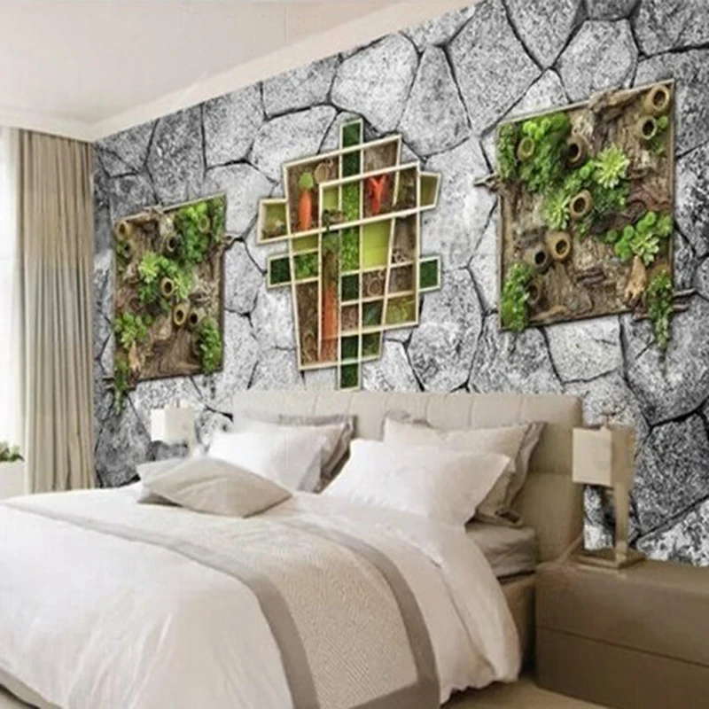 Modern and simple stone brick wall decoration 3d stereoscopic TV luxurious home decoration bedroom carved background wall