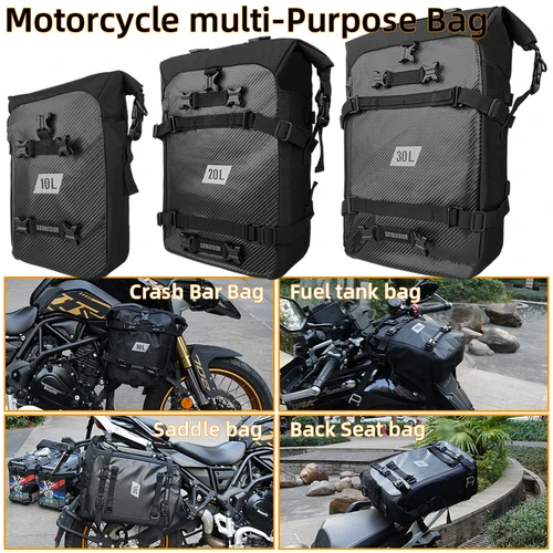 Bolsa de asiento trasero para motocicleta, alforja multifuncional impermeable de 10L, 20L y 30L, bolsa lateral para montar en bicicleta, equipaje, accesorios para mochila