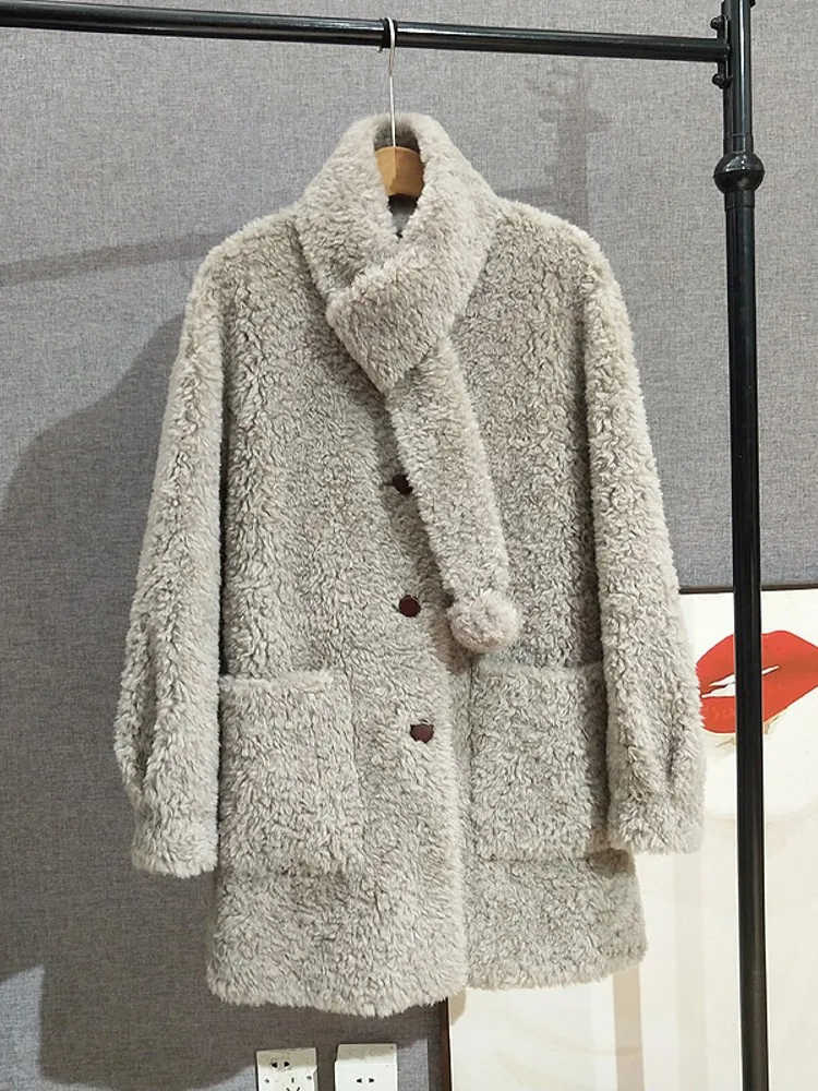 الشتاء سيدة الصوف س الرقبة واحدة الصدر الدفء ملابس خارجية متوسطة طويلة معطف فضفاض صالح موضة الإناث طويلة الأكمام سترة #3