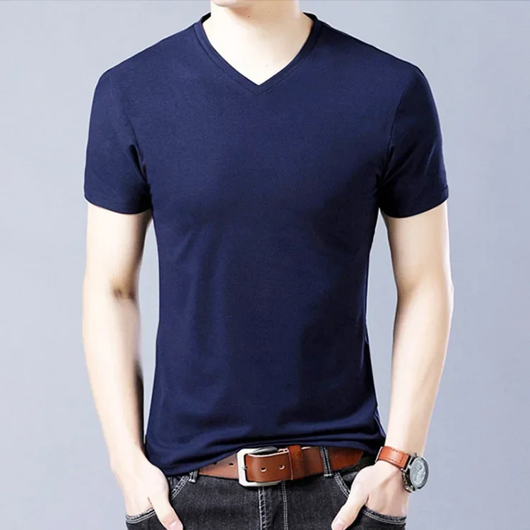 MRMT 2024 Brand New Pure Color Short-Sleeved Men's t-Shirt V-Neck Cotton Summer Men Plus Size Shirt Tops Man T Shirt image 5