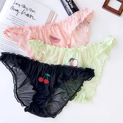 CINOON Women Sexy Lace Low-waist Panties Perspective Mesh Triangle Pants Lingerie Fruit Embroidery Ultrathin Underwear