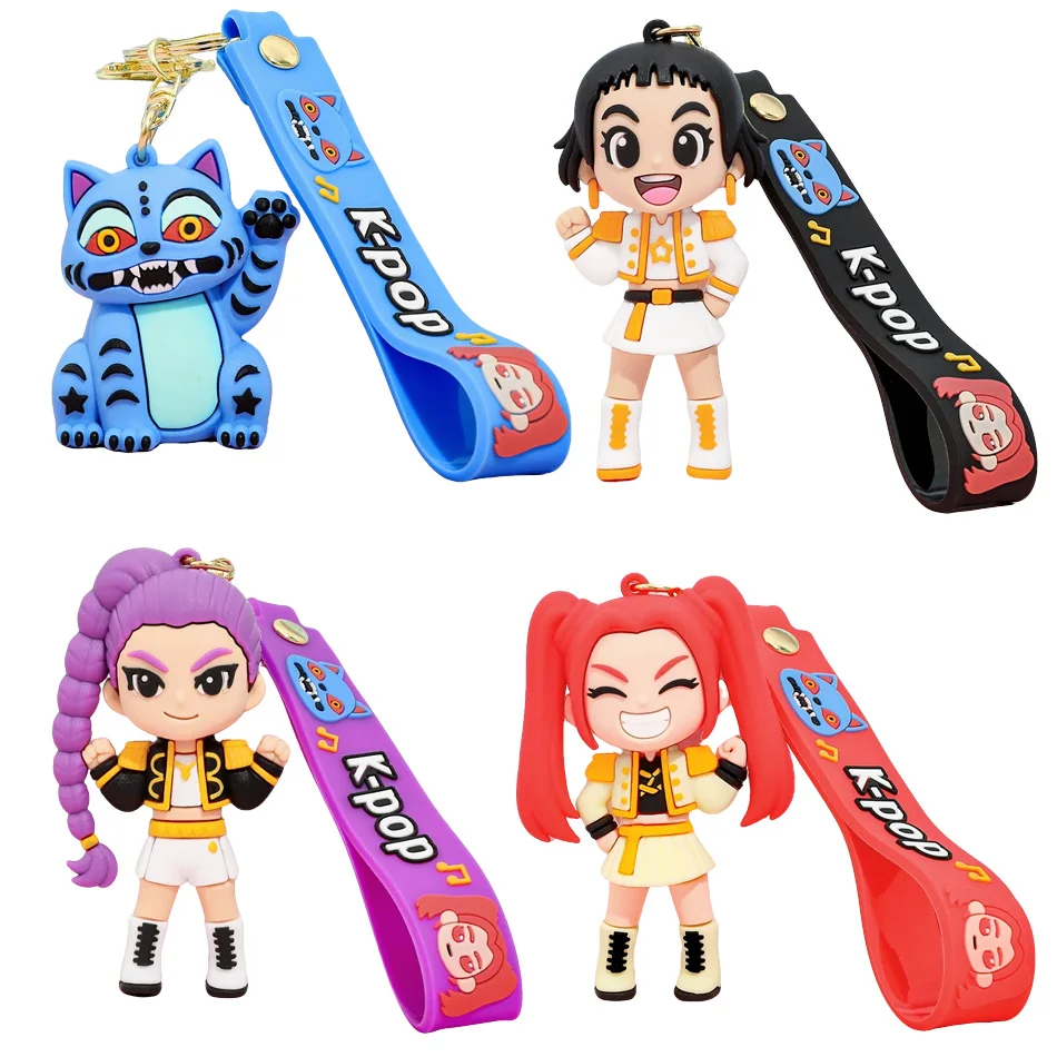 4pcs KPOP Keychain, Tiger Character PVC Figure Keychain, Cute Harajuku Style Key Ring for Kids & Fans ChristmasGift
