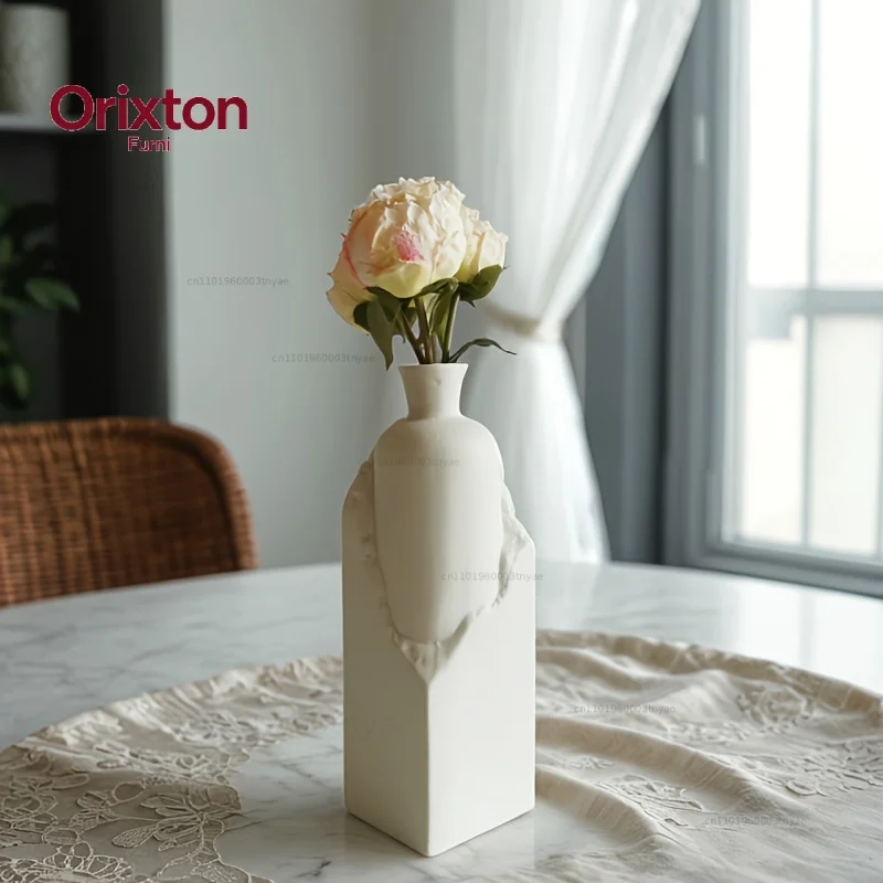 Creative White Embossed Ceramic Vase All-Season Use for Living Room Home Decor, Exhibition Room Display, Party Decor