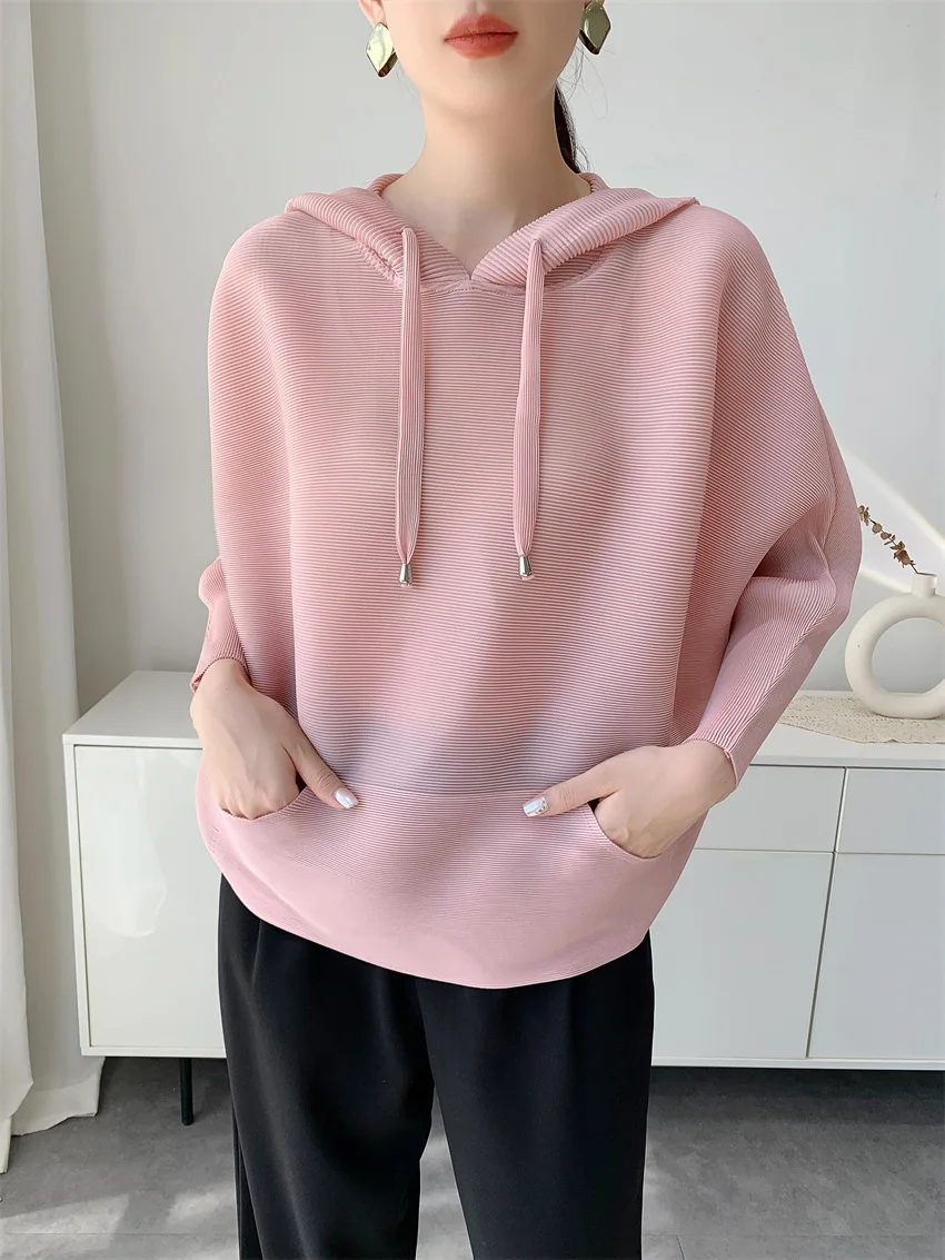 Miyake-Stil Plissiertes Modisches und Vielseitiges Casual-Oberteil, Lässiges und Entspanntes Hochwertiges Design, Locker und Schlank Geschnittenes Kapuzentop