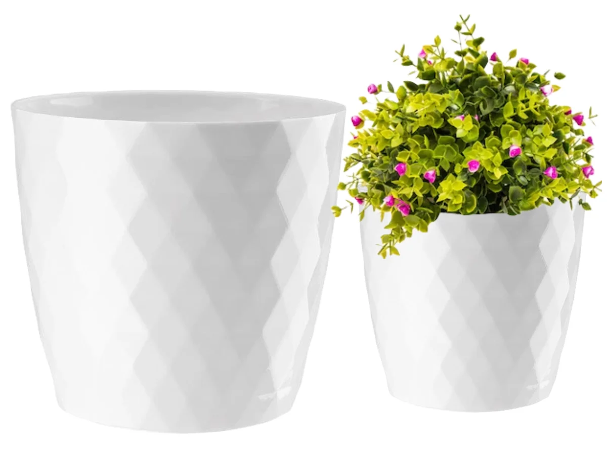 Witte ronde plastic bloempot van 20 cm kristal