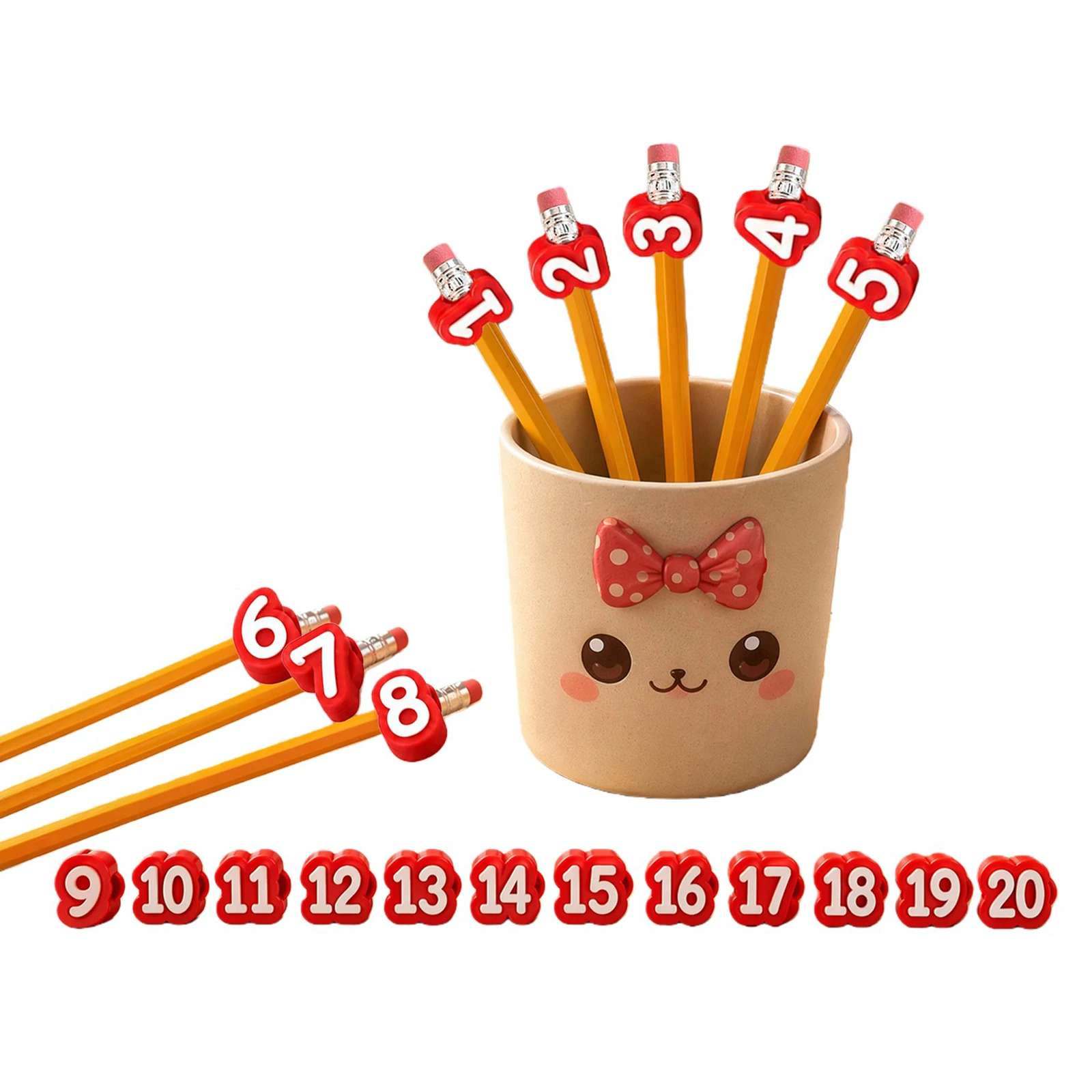 20 Pcs Reusable Classroom Pencil Labels 3D Printed Pencil Tracking Markers Reusable Number Tags Gifts Party Favors for Students