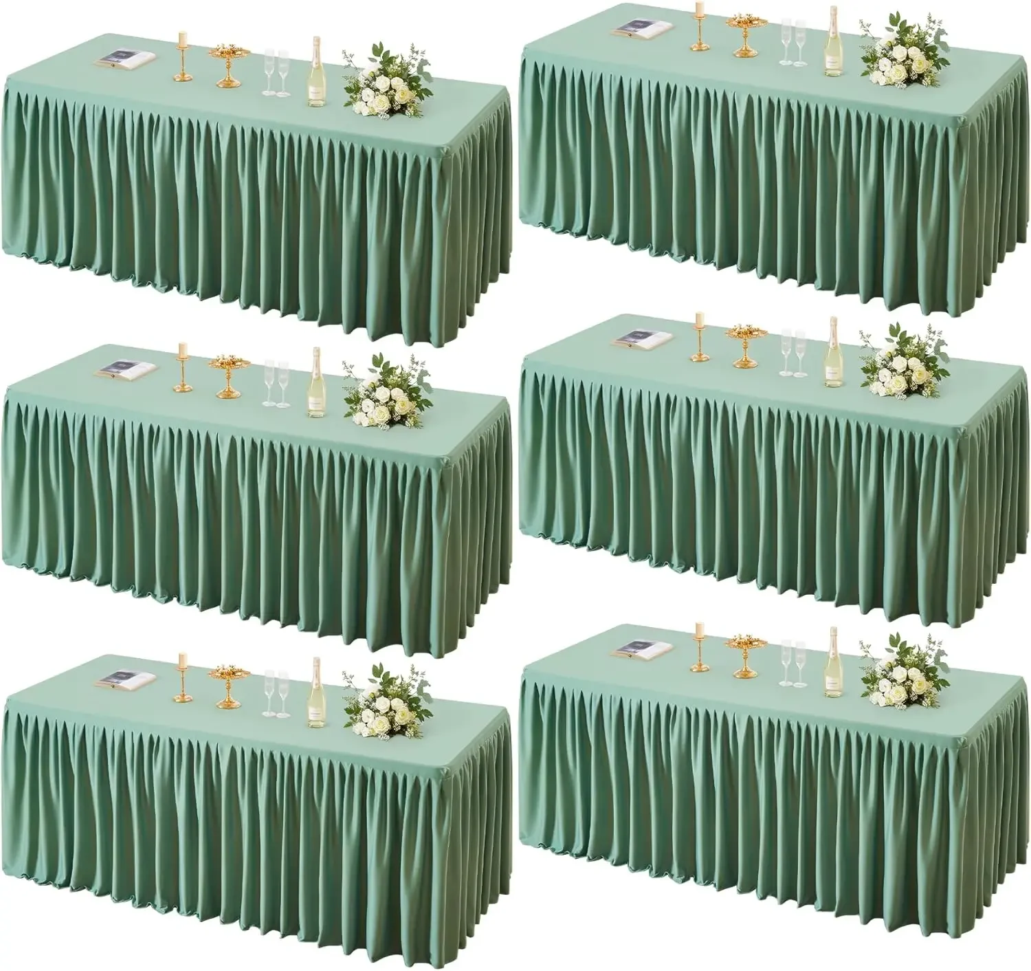 

6 Pack Sage Green Tablecloths for Rectangle Tables 8ft, Wrinkle Resistant Spandex Table Cover Fitted Stretch Table Cloth with Pl