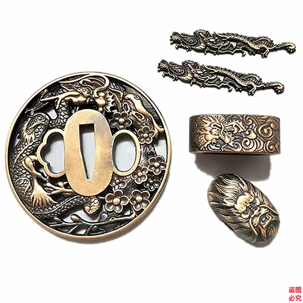 

Copper Brass Carved A Set Tsuba Fuchi Menuki Kashira Fittings For Japanese Samurai Katana Sword Accessories High Quality