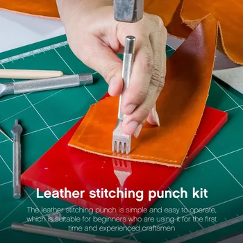 4Pcs 3/4/5mm Leather Hole Punches DIY Leather Craft Tool Set 1+2+4+6 Prong Leathercraft Punching Tools Set Stitching Punch Tool