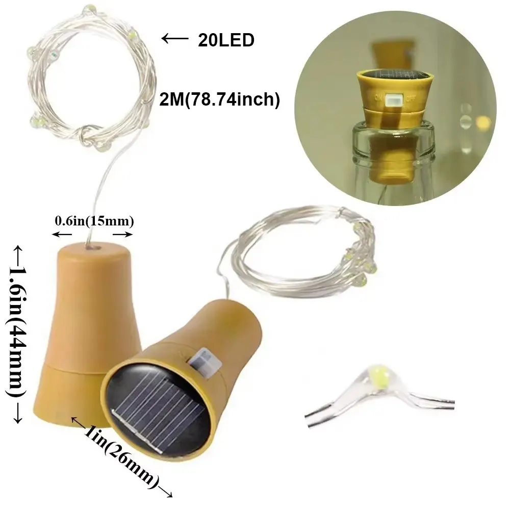زجاجة النبيذ الشمسية سلسلة ضوء 2 متر 20 المصابيح الأسلاك النحاسية الجنية أضواء الفلين شكل عيد الميلاد مصباح لحفل زفاف حديقة ديكور 1 قطعة #3