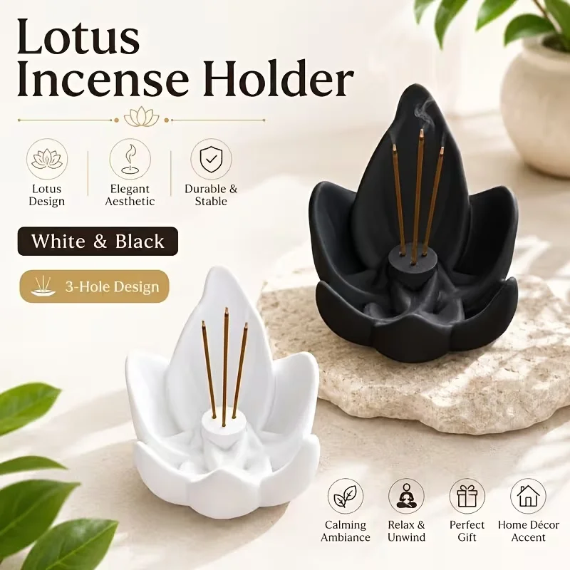 Zen Chinese Style Lotus Incense Burner 3 Hole Plastic Lotus Censer Holder 3D Printing Sleep Aid Lotus Tabletop Incense Base