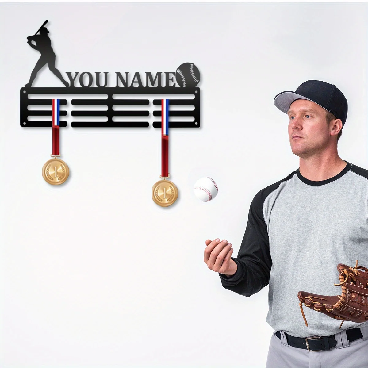 Individueller Cooler Baseball-Spieler Metall-Medaillenhalter, Valentinstagsgeschenk, zur Raumdekoration, Geeignet für Basketball, Fußball-Enthusiasten