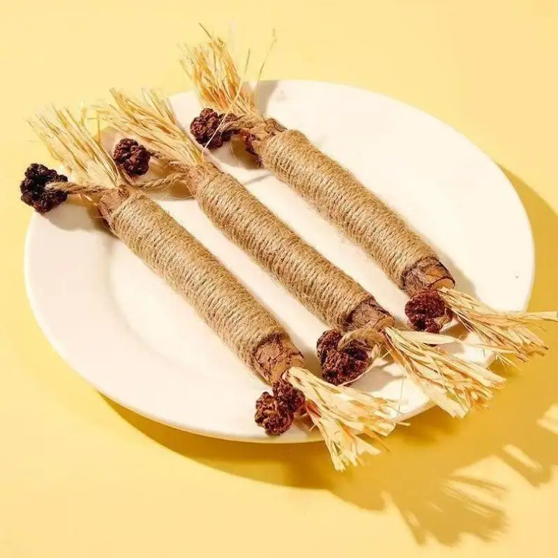 1/2PCS Cat Toys Made Of Wood Knotweed Teething Sticks Insect Galls Raffia Sisal Rope Teeth Cleaning Toys Cat Teasing Sticks