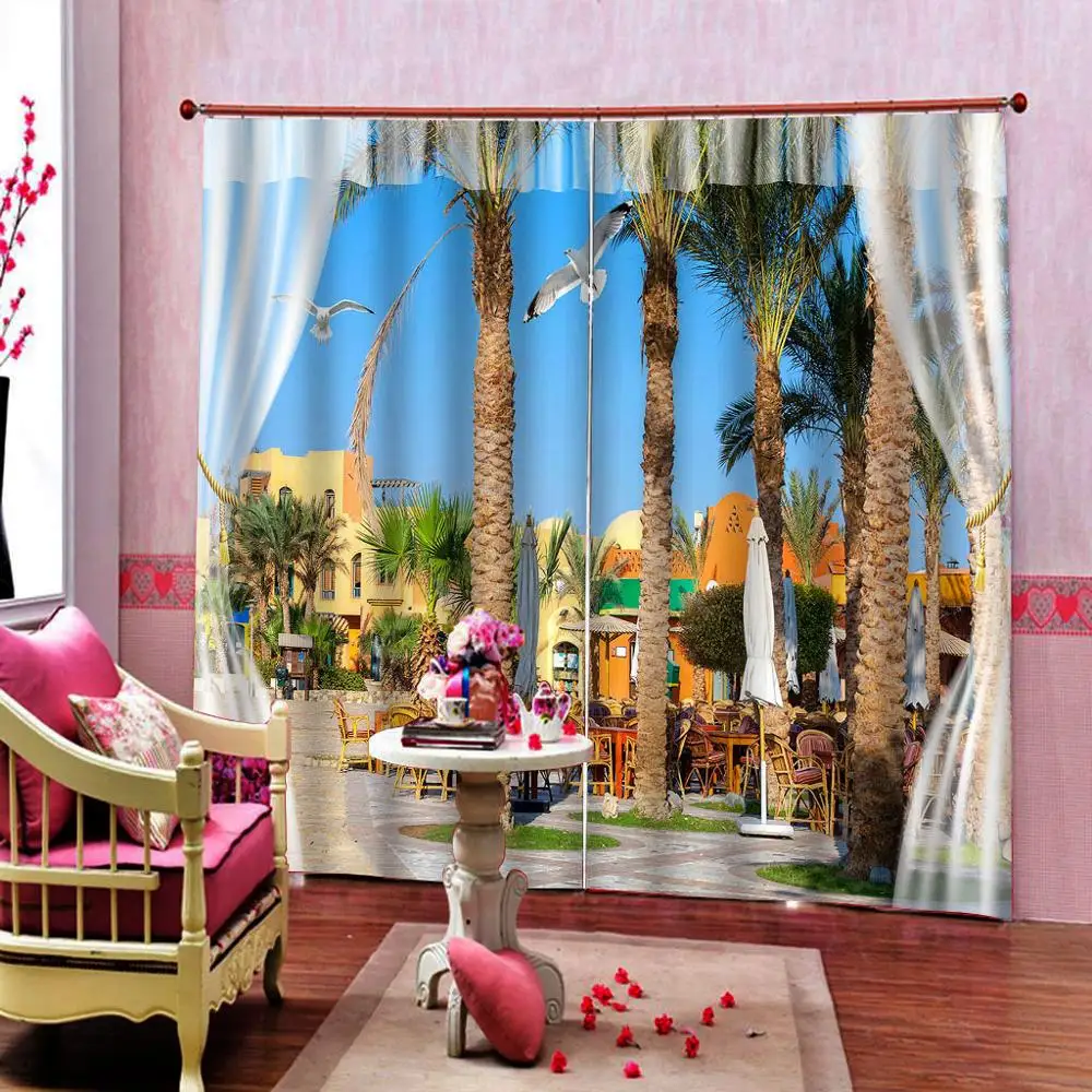 Resort seaside curtains scenery D Curtain Luxury Blackout Window Curtain Living Room