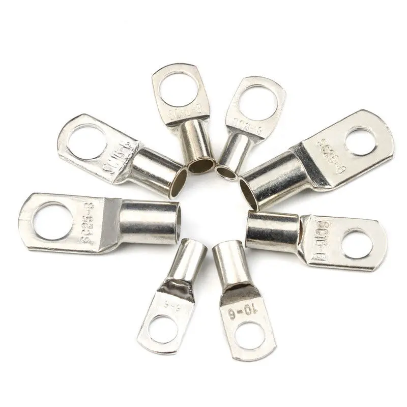 50/25/10PCS Tinned Copper Lugs Ring Crimp Terminals Battery Wire Welding Cable Connectors Hole ID 6mm 8mm 10mm Crimp Connector
