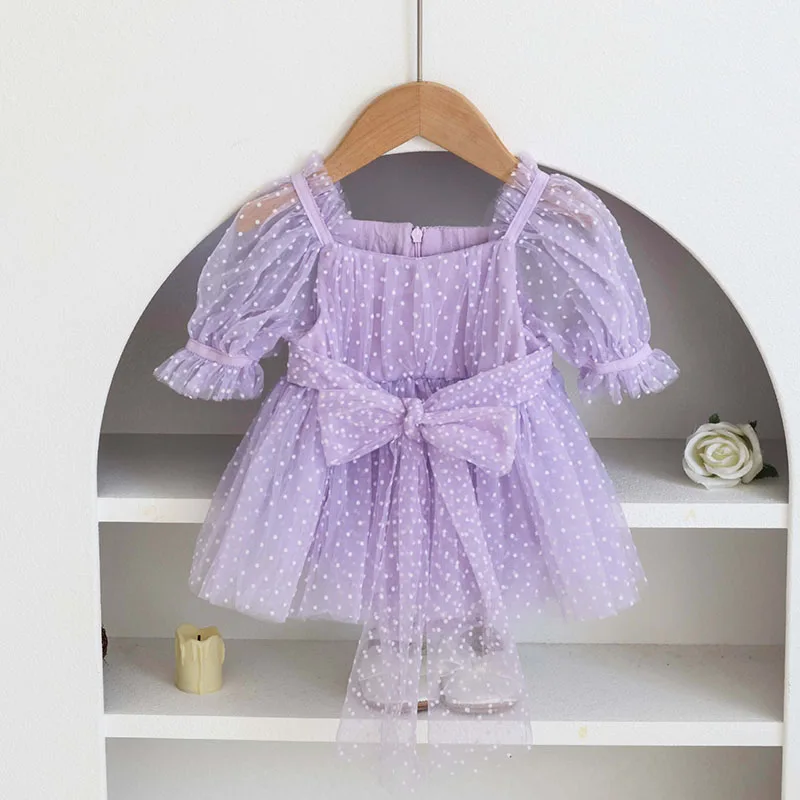 2023 nowy letni maluch dziewczynek kombinezon z krótkim rękawem bawełniana siatka łączenie niemowlę dziewczynka body 0-24M ubrania dla dzieci