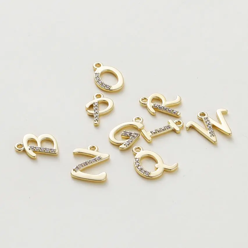 2pcs/lot 14K Gold Color Plated Platinum 26 Letters Pendants With Rhinestone Charm Bracelet Pendants Fitting DIY Jewelry Making