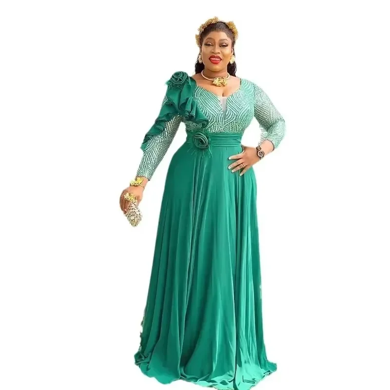 

Customized Plus Size African Party Dresses for Women 2025 Summer Fashion Chiffon Evening Gown Elegant Muslim Maxi Long Dress Out