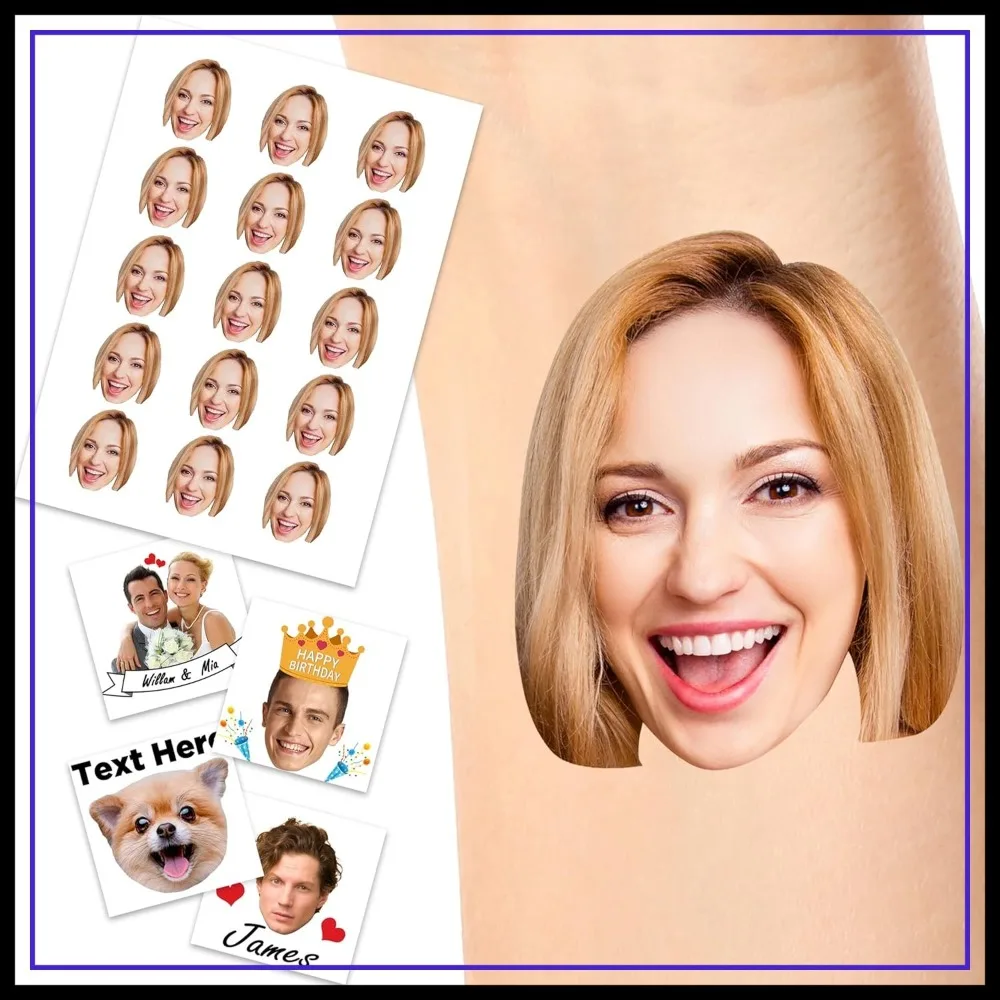 

Custom Photo Temporary Tattoos, 15 Pack Personalized Tattoos for Birthday Party