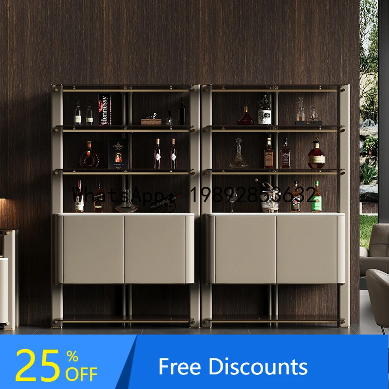 

XL Minimalist Luxury Wine Cabinet Leather Finish Display Cabinet High-end Living Room Villa Large Flat Floor