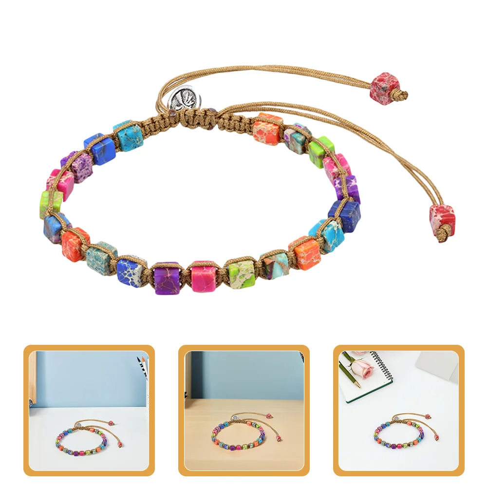 

2Pcs Vibrant Natural Stone Beads Bracelet Adjustable Braided Wrap Wristband Daily Wearing Holiday Present Colorful Beaded