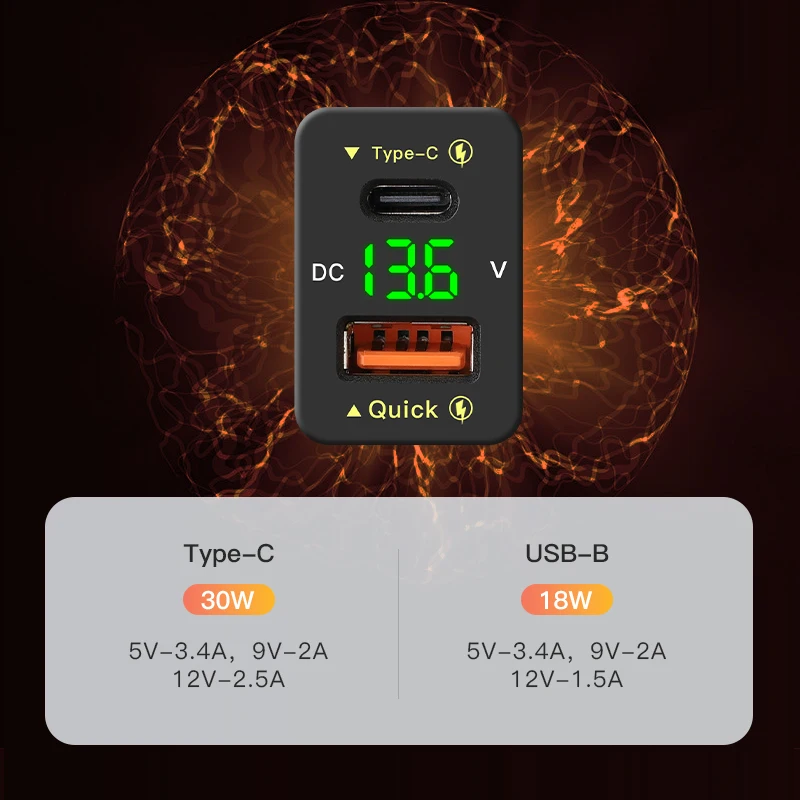 Qc3.0 48w usb c pd port 12v/24v auto ladegerät zubehör steckdose adapter für toyota handys schnell lade voltmeter