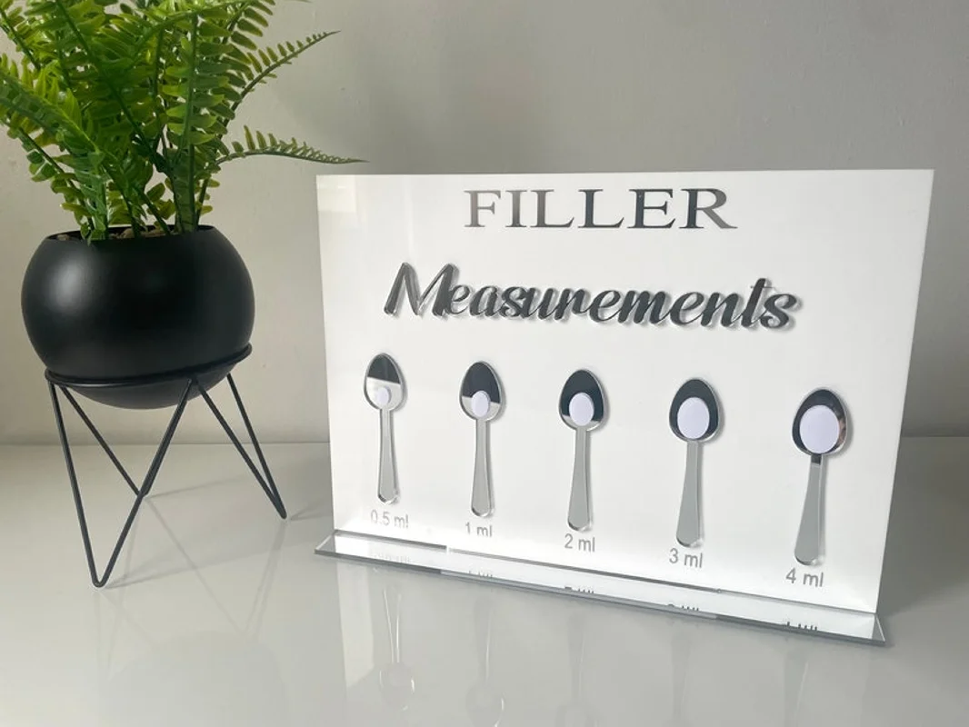 Filler Measurements Spoon Sign With Stand Spoon Filler Sign How Much Volume in Syringe Sign Lip Aesthetics Salon Botox Signs