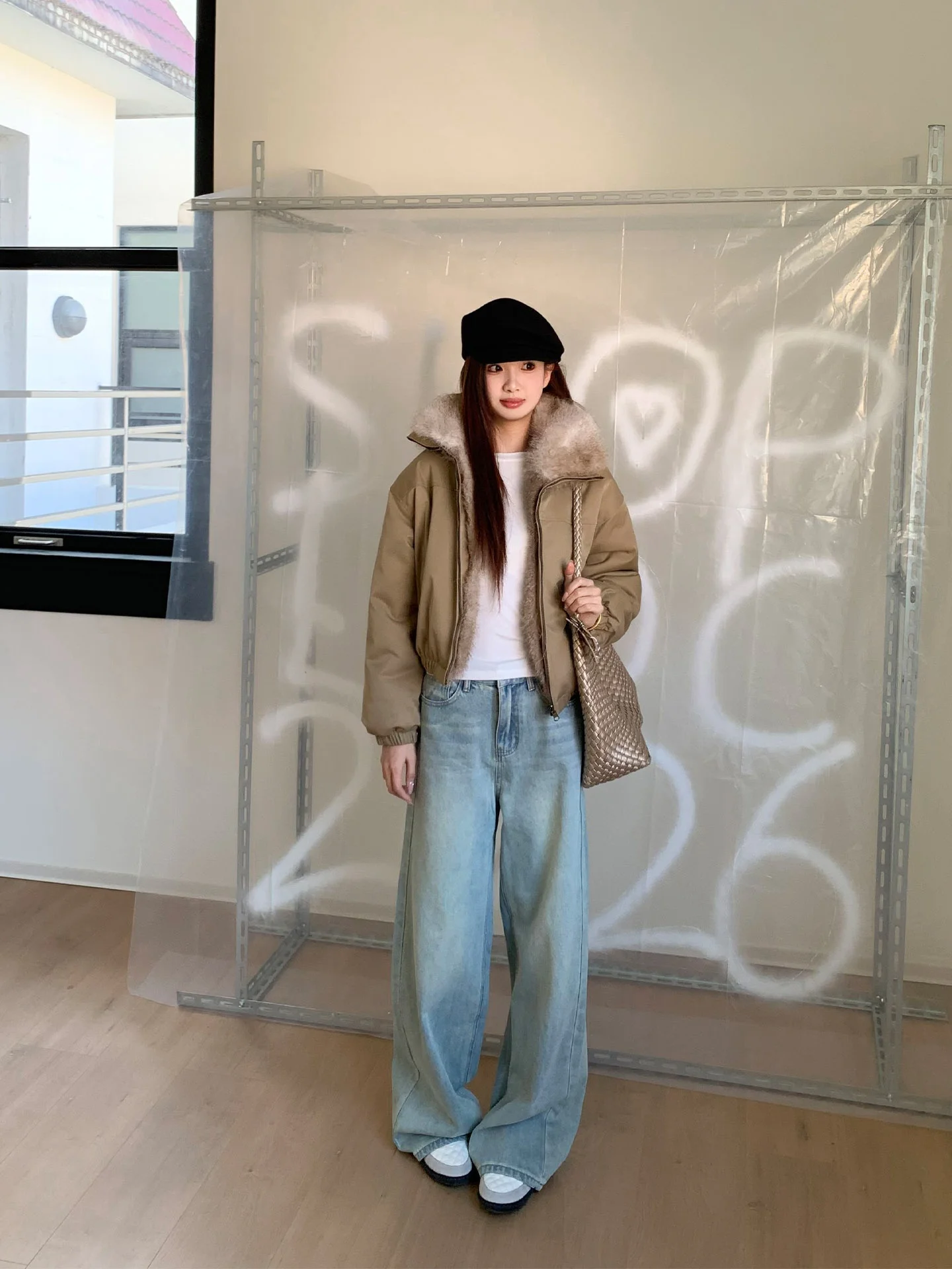 Jaqueta de Couro Ecológica de Alta Qualidade para Mulheres, Jaqueta de Inverno com Forro Quente de Pelúcia Dupla Face