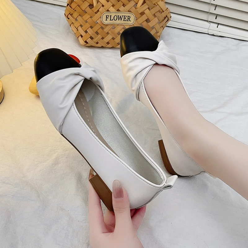 Women's Single Shoes Spring Autumn New Square Head French Mary Jane Shoes Fashion Comfortable Half Curved Soft Soled Shoes