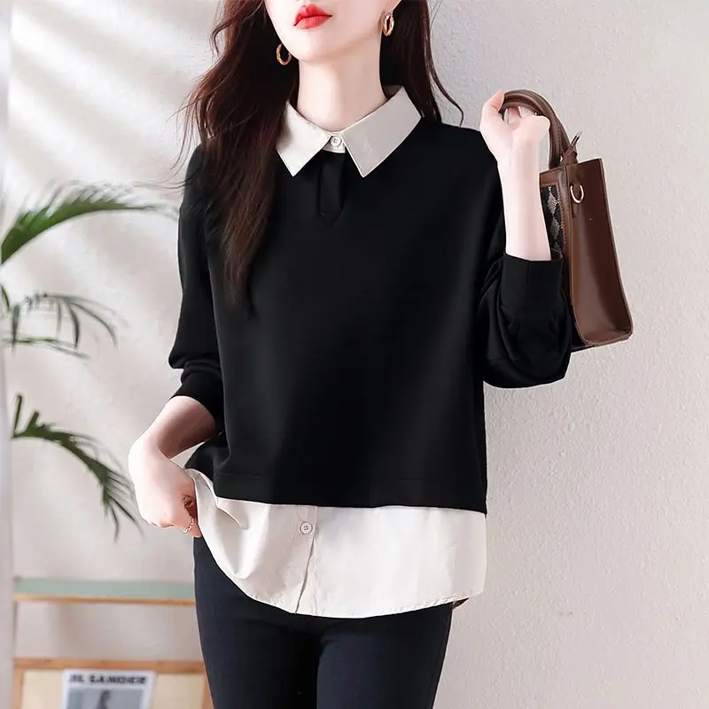 Splicing Baggy Sweatshirt for Women Casual 2000s Novelty Long Sleeve Aesthetic Y2k Vintage New in Designer Woman Pullover Tops