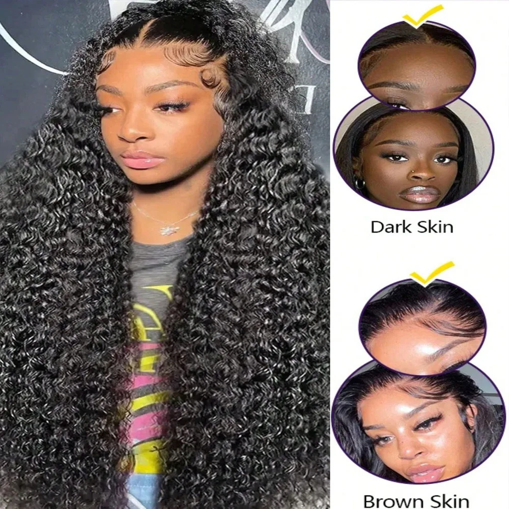 13x4 Deep Wave Human Wig Transparent Lace Front Wig Pre Plucked Brazilian Human Hair Wig 40 Inch 13x6 Lace Front Wigs Human Hair Pre Plucked With Baby Hair Natural Black