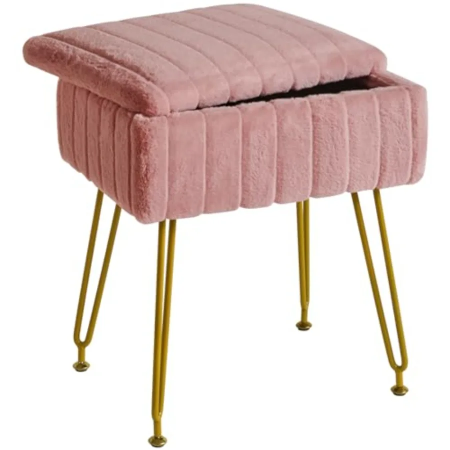 

Stool Chair Space Footrest Footstool Ottoman Small Side Table with 4 Metal Legs with Anti-Slip Feet for Makeup Room Bedroom Fau