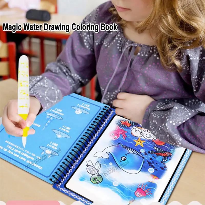 Cartoon Magic Water Paint Coloring Book With Pen Children Kids Education Teaching Sketch Draft DIY Drawing Graffiti Comics Album