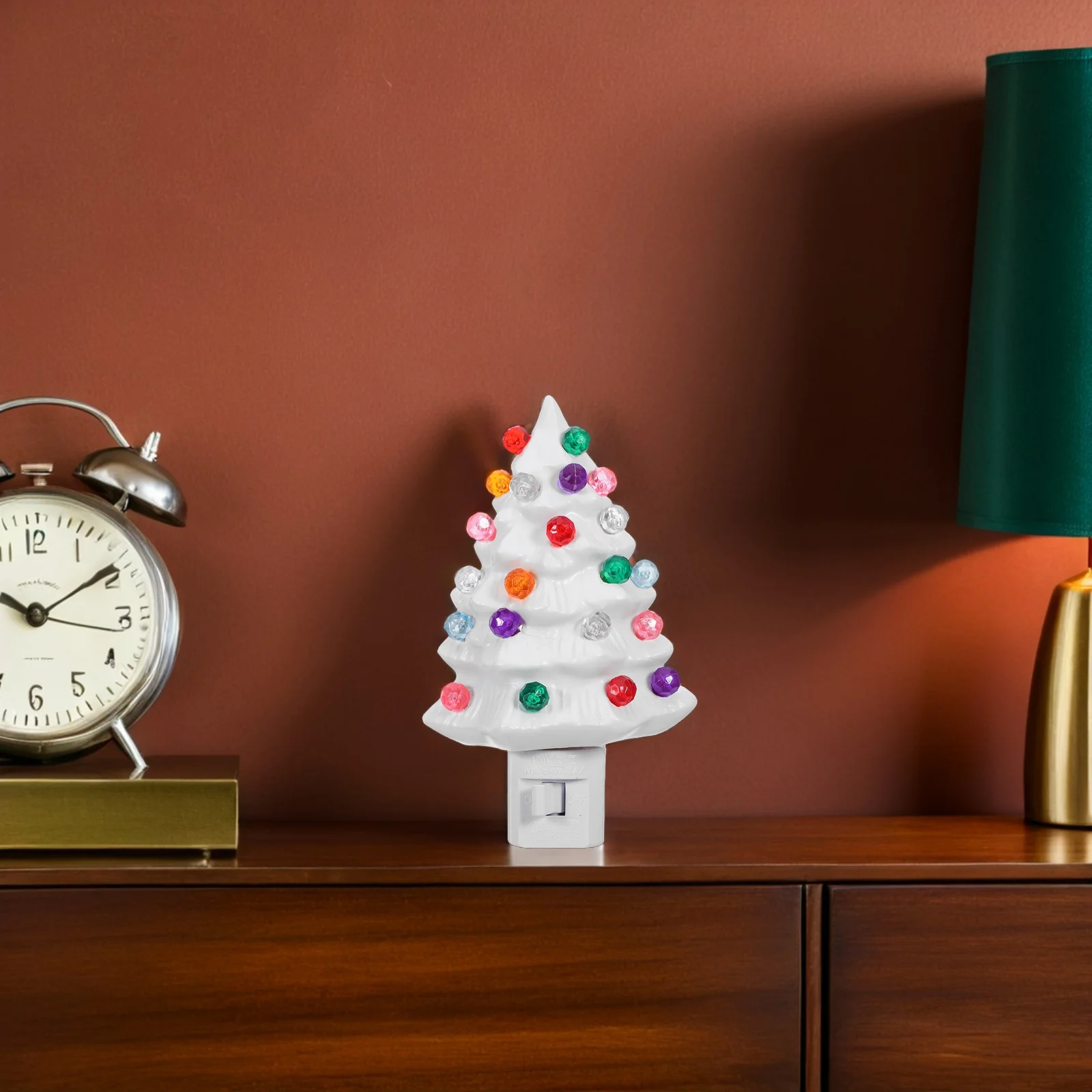 Kerstboom Nachtlampje 3D Hars Roterende Plug 360 Graden LED Warme Gloed Vakantie Decor voor Slaapkamer Badkamer Keuken Kinderen