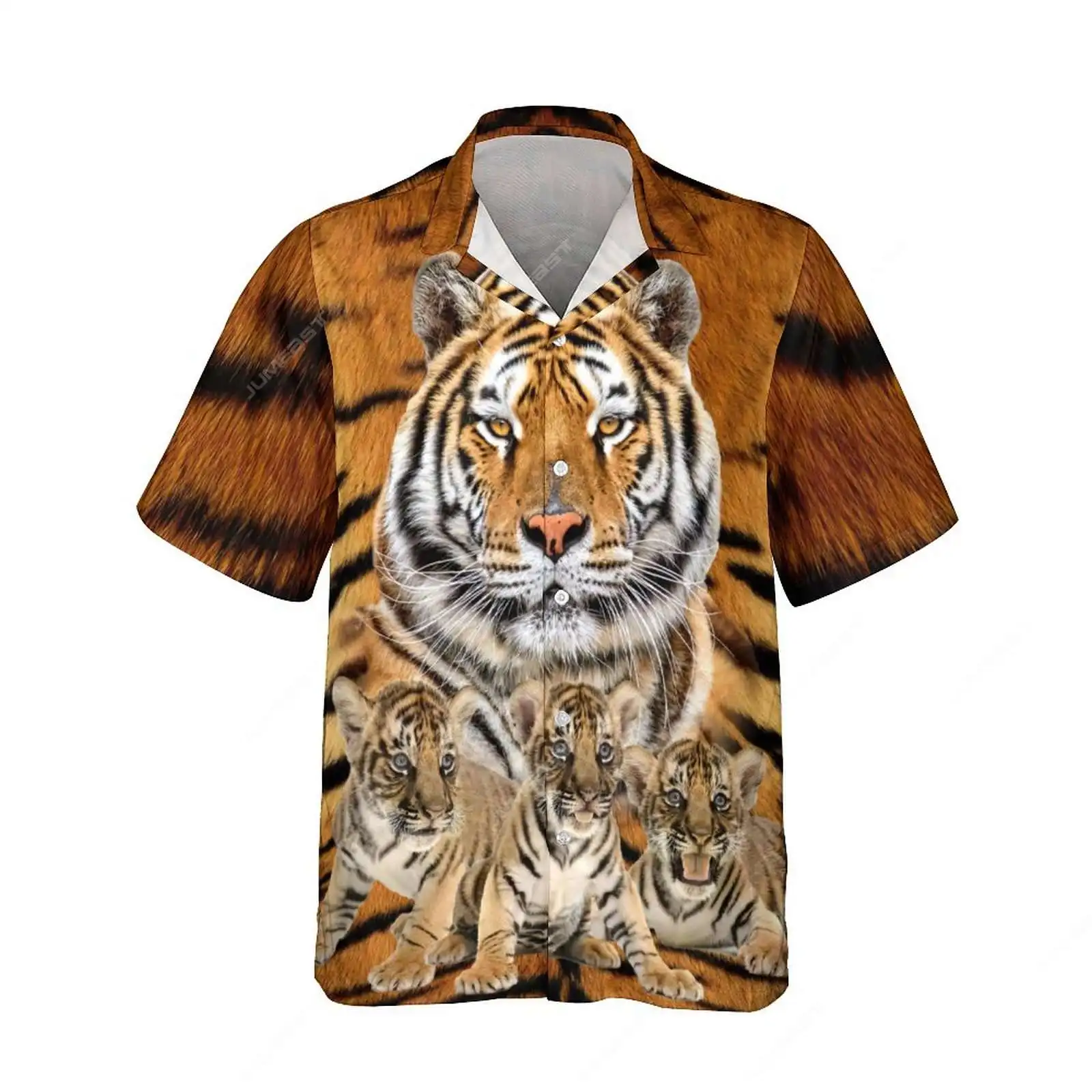 Jumeast 3D Printed Horror Animal Tiger Hawaiian Button Shirts For Men Beach Tees Funny Baggy Women Blouse Drip Hippie Clothes