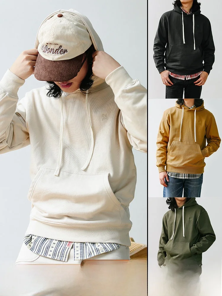 

Heavyweight 400g Waed American Retro Hoodie Narrow Embroidered Sweatirt Youth Casual Straight Fit Cotton Polyester Blend