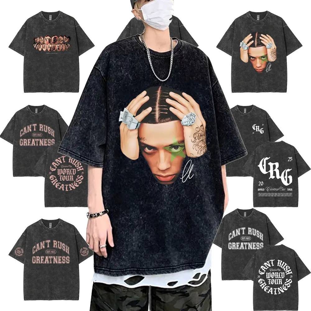 

Washed Vintage Rapper Central Cee Face Graphic T-shirt CAN'T RUSH GREATNESS T Shirt Men Women Hip Hop Fashion Oversized T-shirts