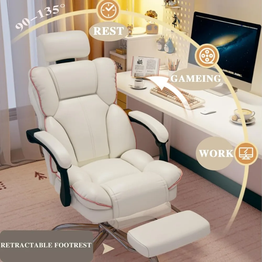 Большое и высокое настольное кресло с подставкой для ног, компьютерное игровое кресло с регулируемой высотой и подголовником для домашнего офиса