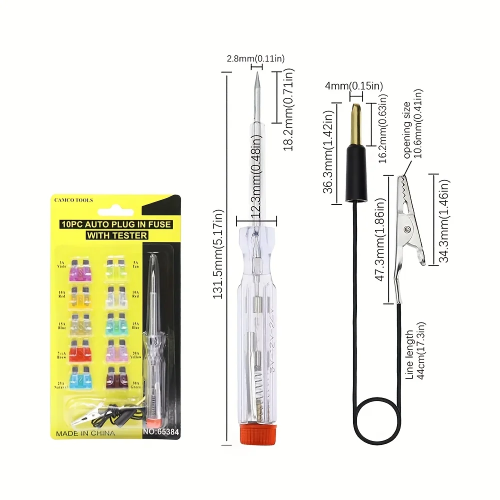 Set of 10 Car Insurance Fuses, Including Amplifier Clips And a Circuit Inspection Pen, Designed for Repairing RV Heater Fuses, W
