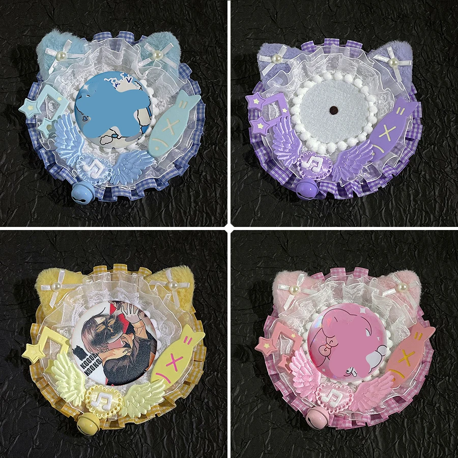 Cute and Sweet Plush Cat Ear Round Badge Holder, Bell Angel Wings Handmade DIY Anime Cartoon Game Character Peripheral Badge, Celebrity Idol Support Badge, Badge Display Stand, Storage Decoration, Badge Holder, Back-To-School Season, Graduation Season, Homecoming Season, Halloween, Easter, Holiday Gifts, Lolita Creative Small Items, Gumi Goods, Itabag, Itaboard, Material Accessories, Badge Holder