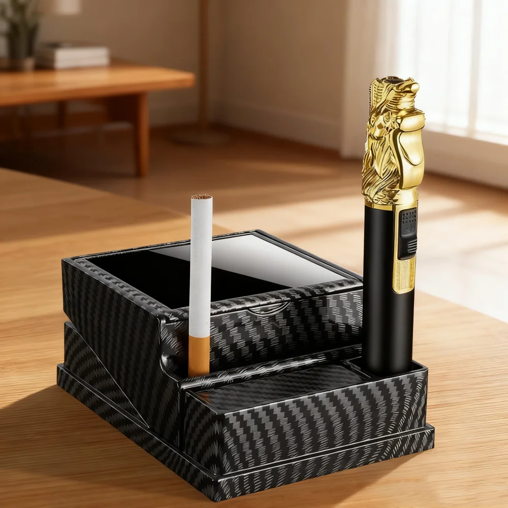 Automatic Cigarette Box Holder Large Capacity 40Pcs Cigars with Lighter Compartment for Home/Office/Car