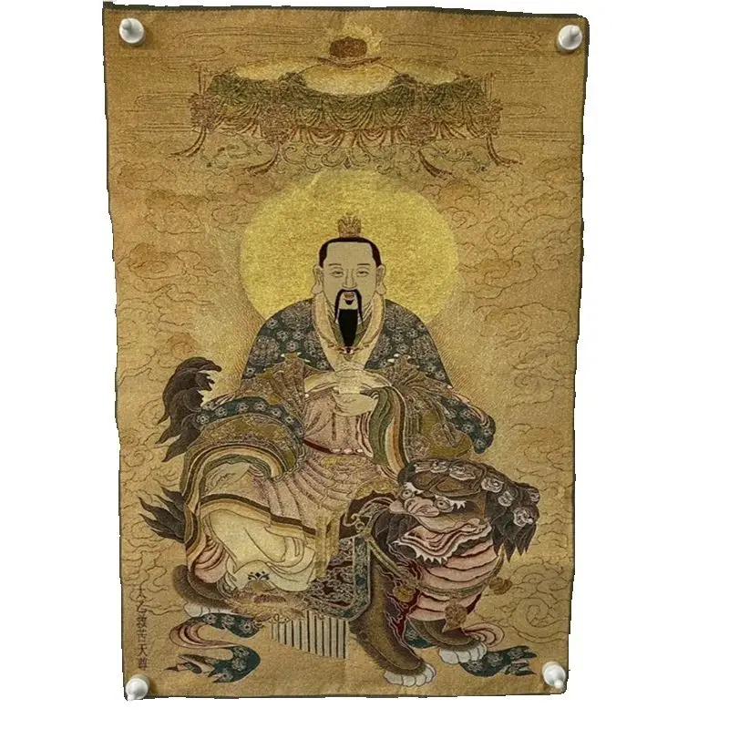 Chinese Antique Silk Brocade Tangka Wall Art 'Taiyi Zhenren' Traditional Embroidery Home Decor Piece
