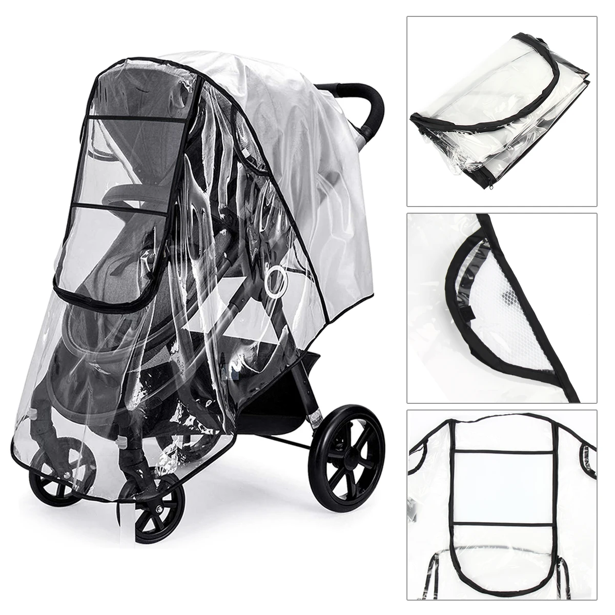 Baby Stroller Accessories EVA Waterproof Rain Cover Transparent Wind Dust Shield Zipper Open For Pushchairs Raincoat