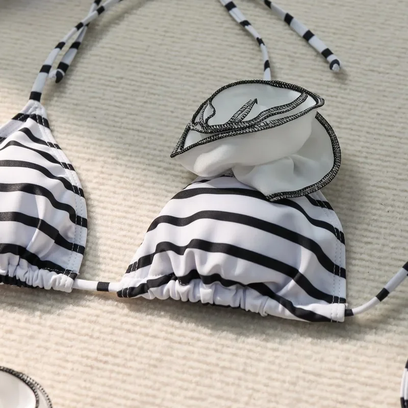 Sexy 3d azul flowertriangle biquinis conjunto micro tanga maiôs feminino corda halter maiô biquíni 2024 mujer biquinis nadar