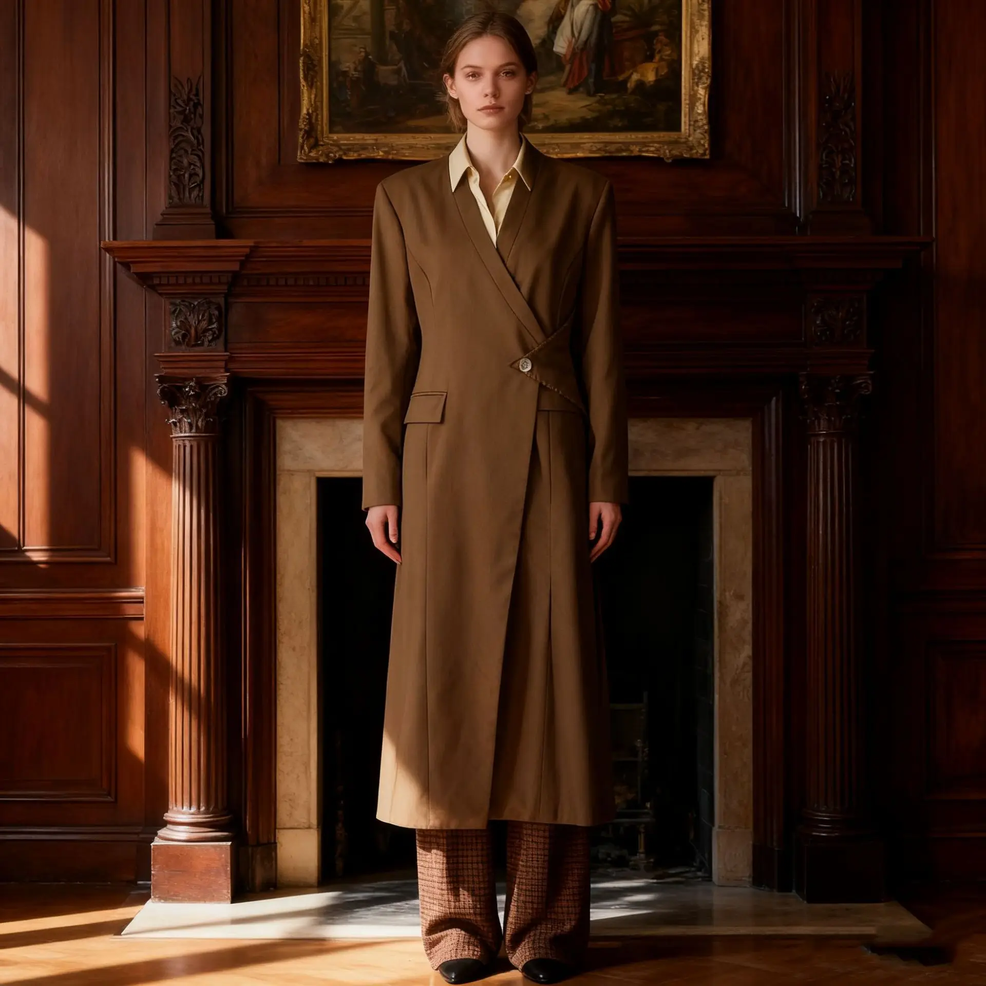 Cappotto irregolare stile pendolare 2025 Autunno/inverno Nuovo stile Trench lungo da donna con cintura patchwork unico e semplice